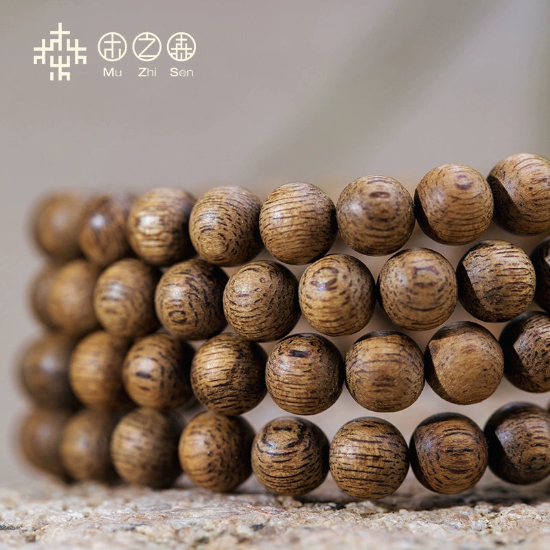 Golden Triangle Sugar Knot Horizontal Stripe Agarwood Bracelet